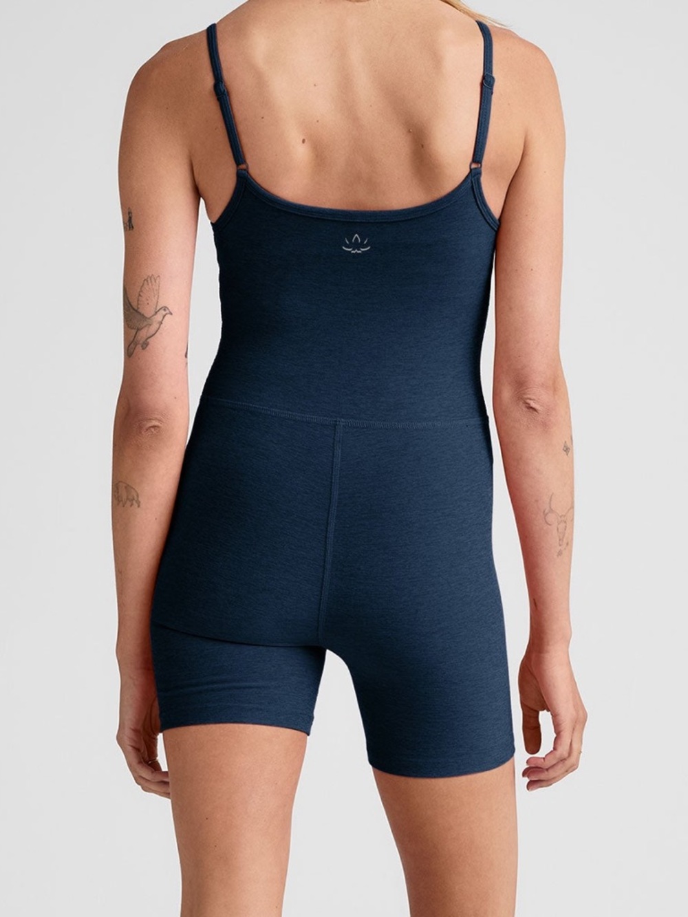 Beyond Yoga  Seamless Romper Spacedye Keep Pace Biker Jumpsuit in nocturnal navy